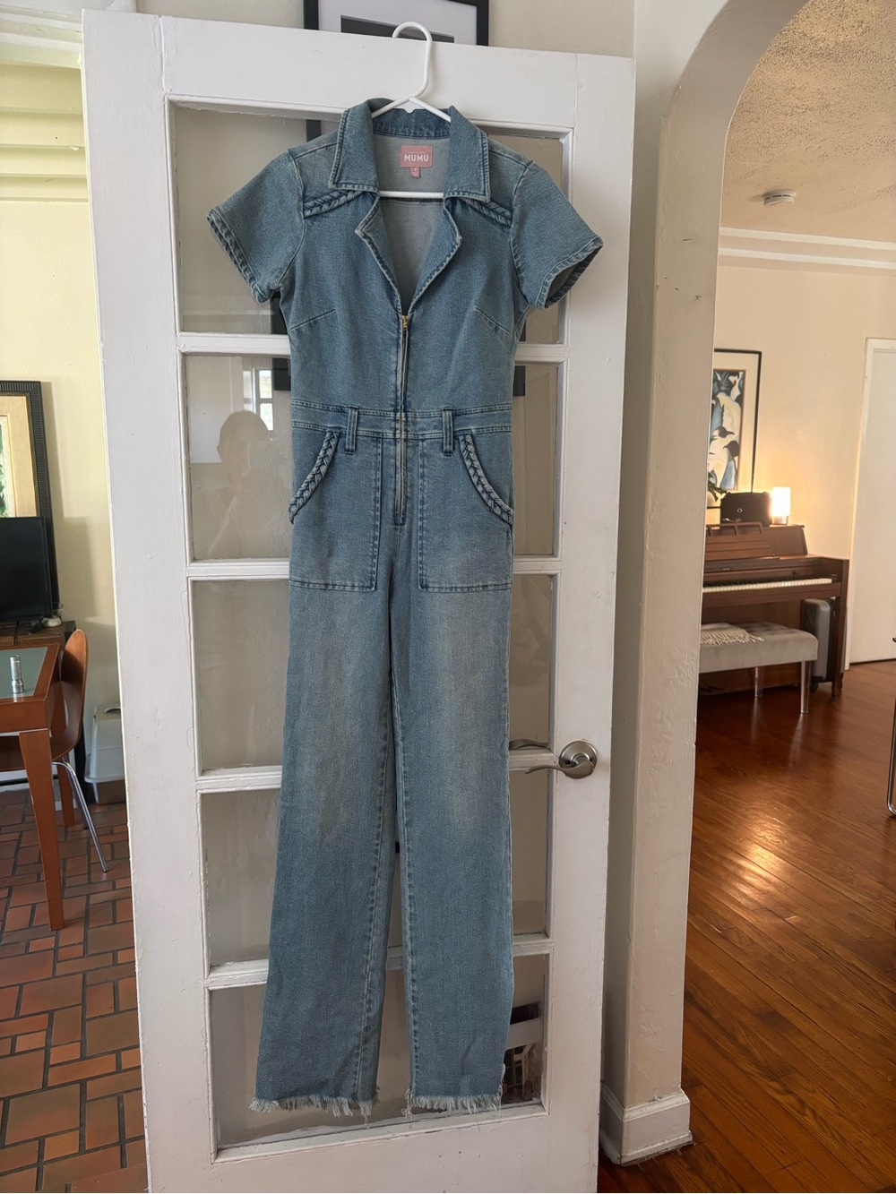 Show Me Your MuMu Light Blue Short-Sleeve Denim Jumpsuit Small
